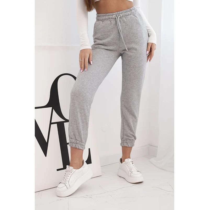 Kesi Dámske bavlnené nohavice s gumou v páse šedé 66572625