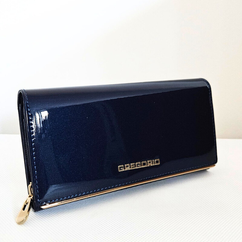 Dámska modrá kožená lakovaná peňaženka GREGORIO 66572078