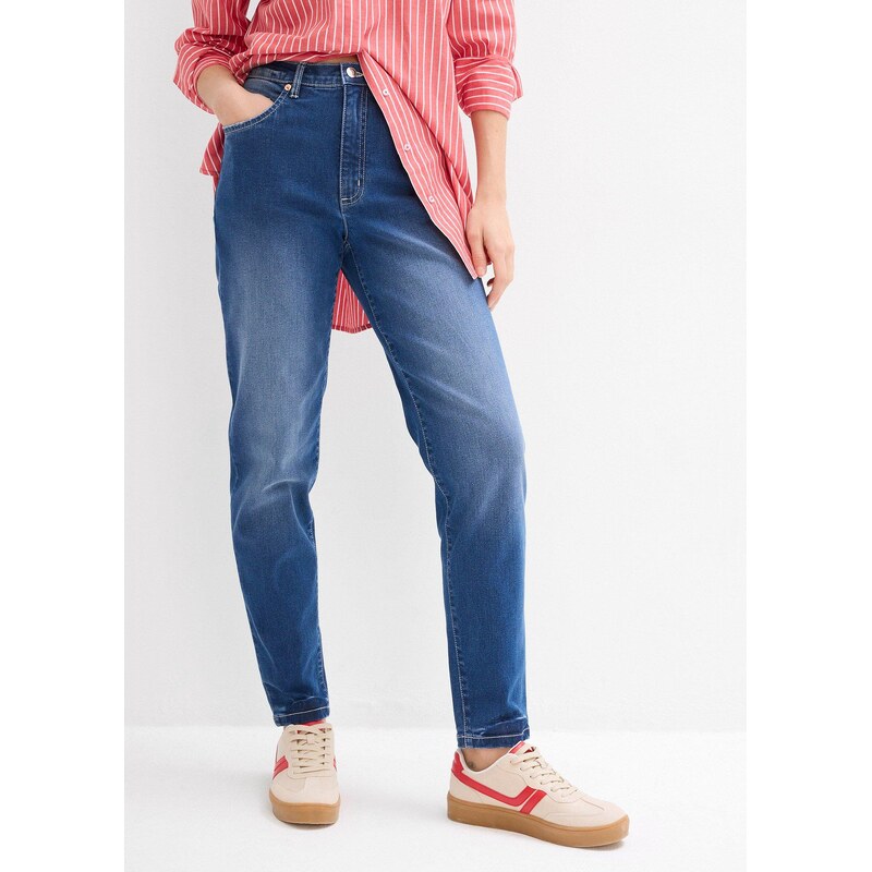 bonprix Mom-džínsy, vysoký pás, cropped, farba modrá 62055715