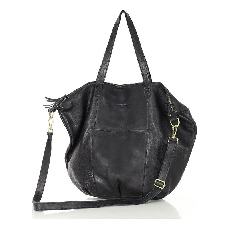 MARCO MAZZINI Čierna kožená shopper bag s pletenou vsadkou (VS1a) 41558892