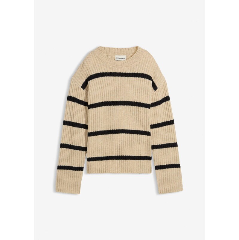 bonprix Pásikovaný pulóver, farba béžová 66600529