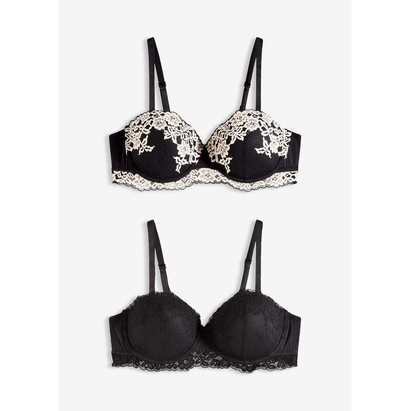 bonprix Bardotka podprsenka z dvojfarebnej čipky (2 ks), farba čierna 66600647