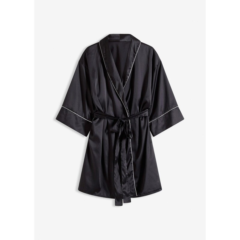 bonprix Saténové kimono s lesklým efektom, farba čierna 66600652