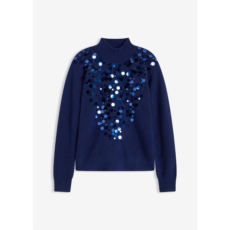 bonprix Pulóver s flitrami, farba modrá 66600720