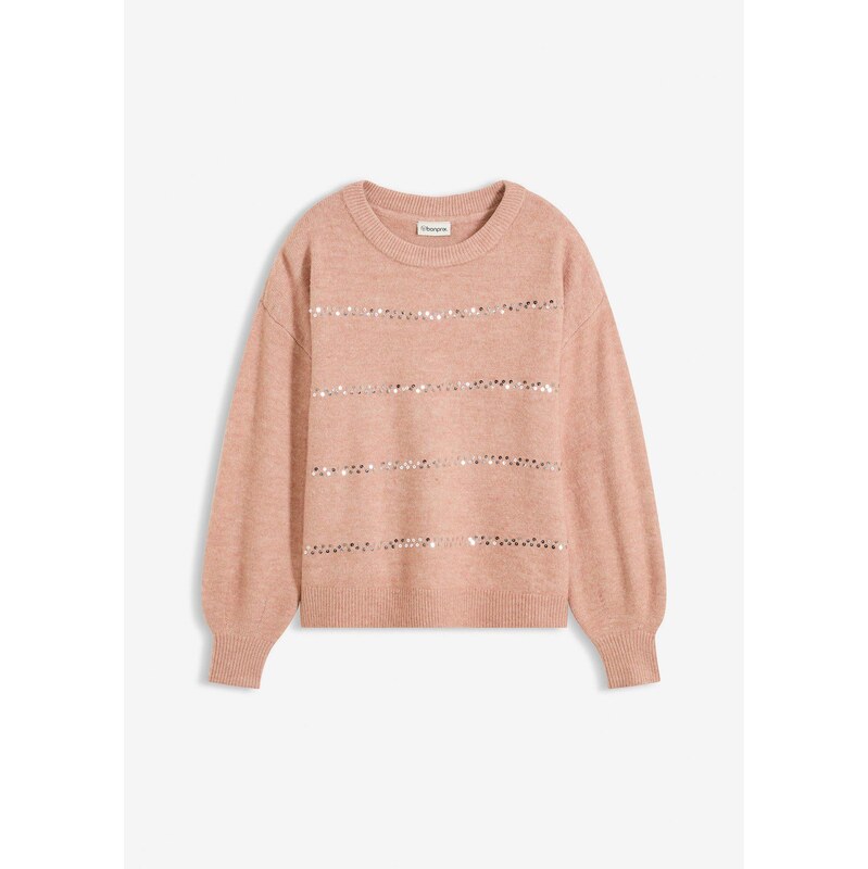 bonprix Pulóver boxy s flitrami, farba ružová 66600739