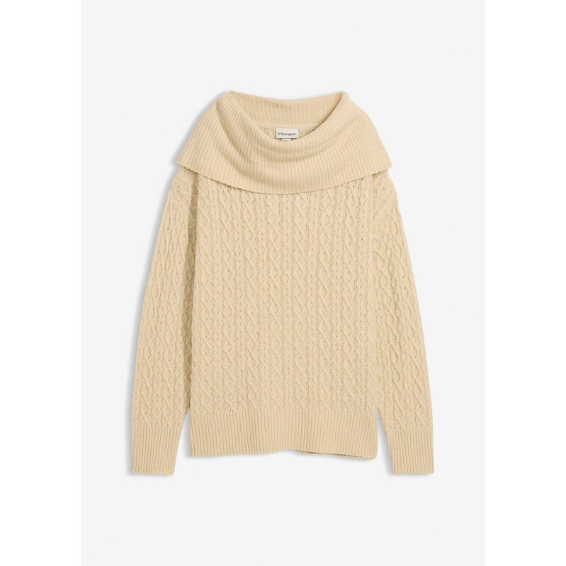 bonprix Pulóver s osmičkovým vzorom, farba béžová 66600759