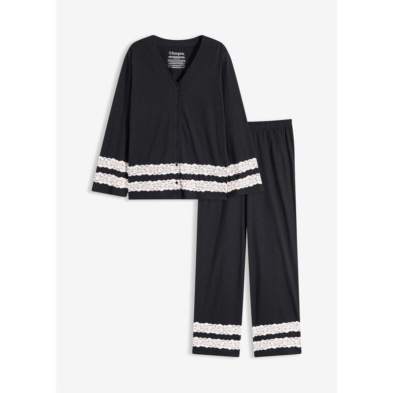 bonprix Pyžamo z jemného viskózového mixu, farba čierna 66600783