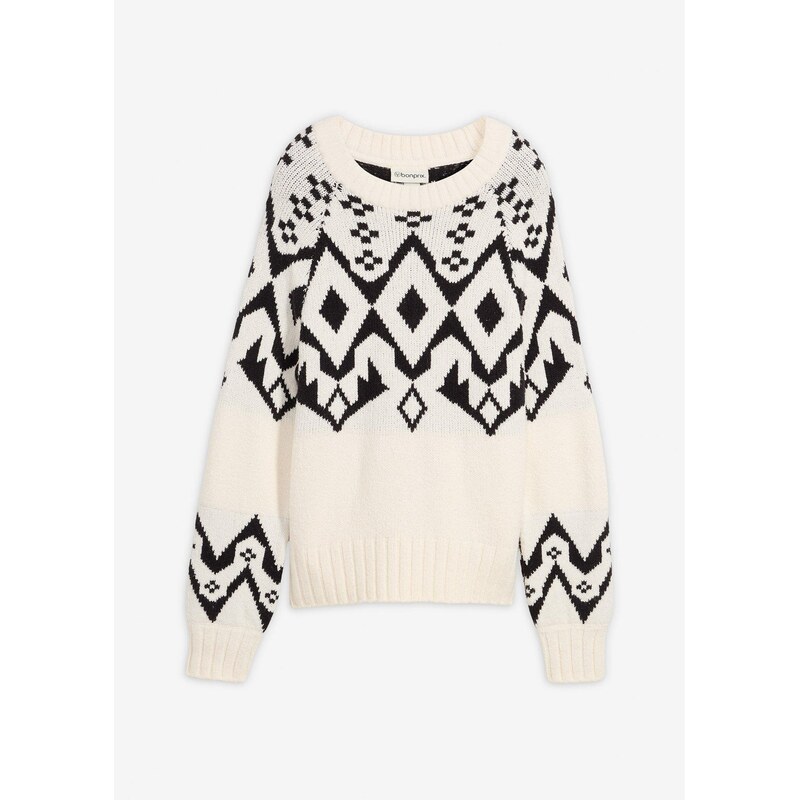 bonprix Pulóver oversize s nórskym vzorom, farba biela 66600819