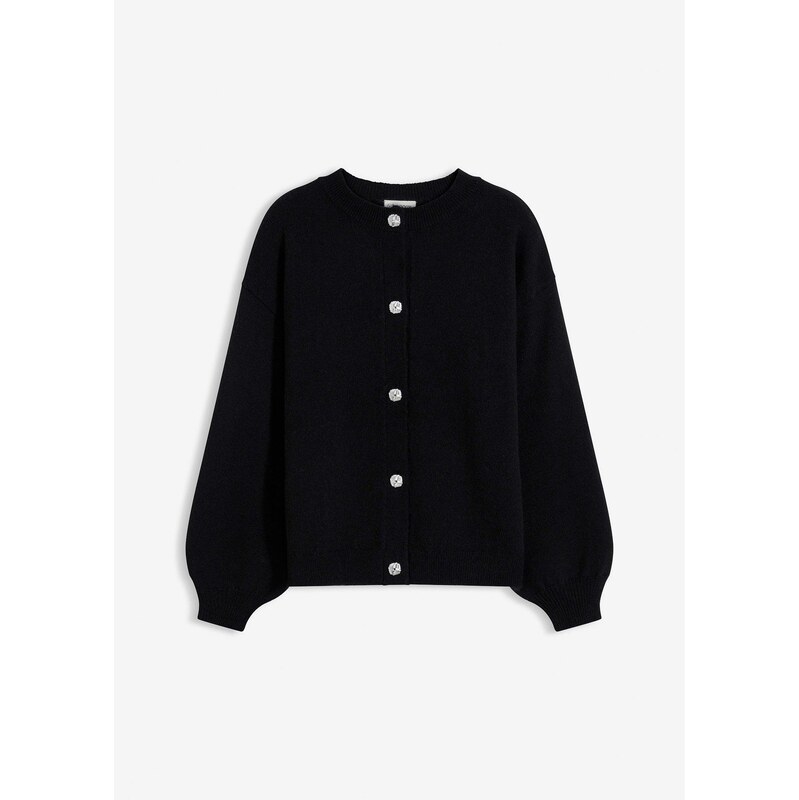 bonprix Pletený sveter s dekoratívnymi gombičkami, farba čierna 66600821