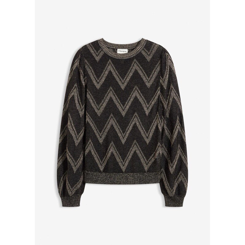 bonprix Jemne pletený pulóver s lesklým efektom, farba čierna 66600834