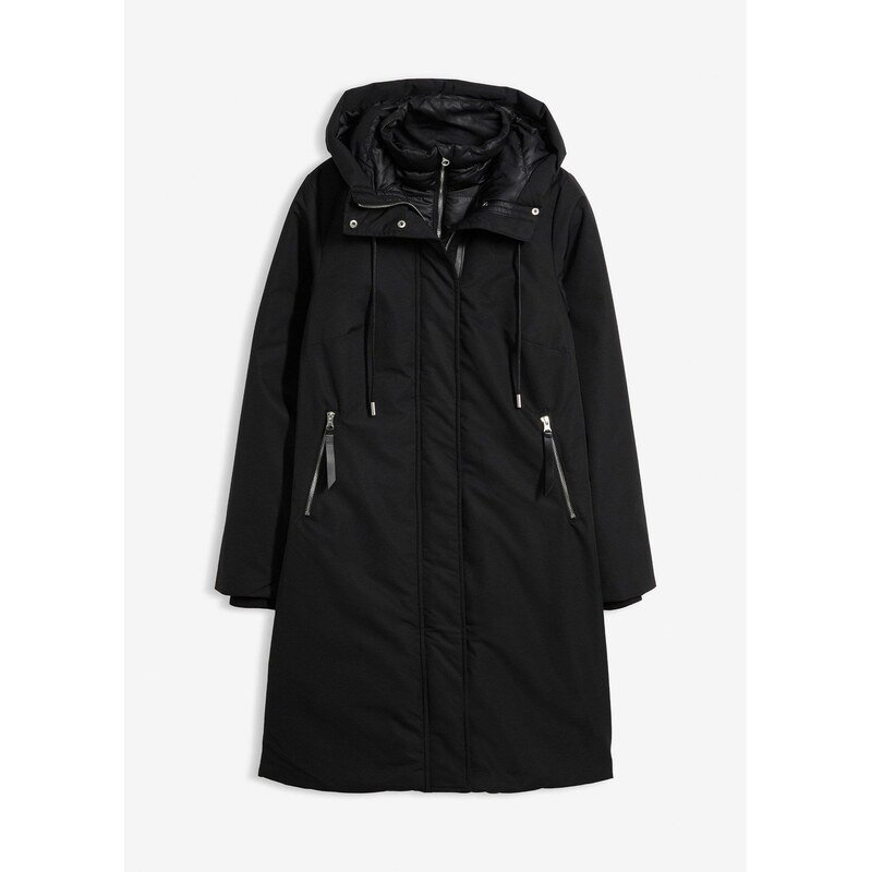 bonprix Outdoorový kabát, odpudzuje vodu, 2v1 vzhľad, farba čierna 66600857