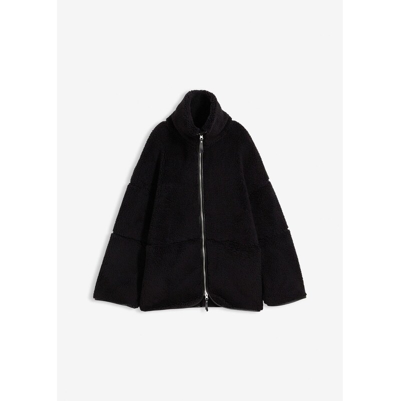 bonprix Oversize flísová bunda Teddy, farba čierna 66600868