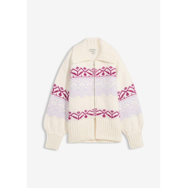 bonprix Krátky pletený nórsky sveter, farba biela 66600861