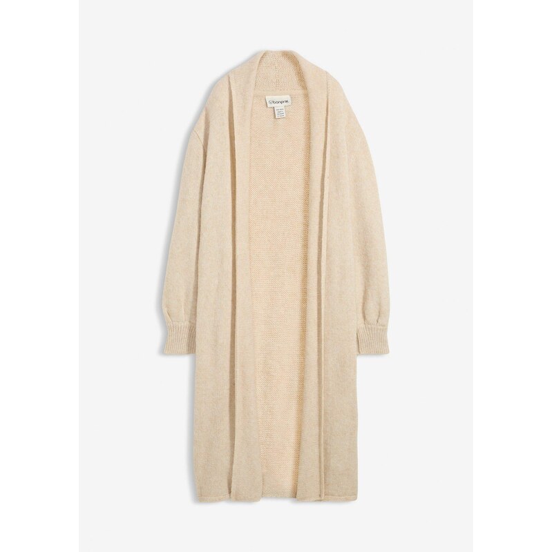 bonprix Pletený kabát, dlhý, Hairy vzhľad, farba béžová 66600889