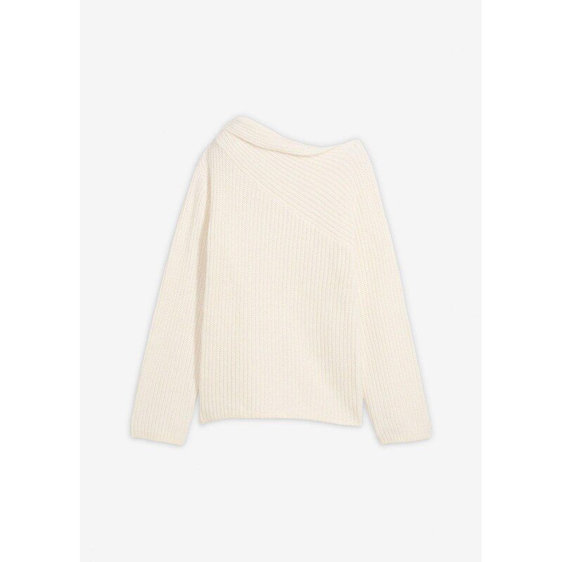 bonprix Oversize vrúbkovaný pulóver, farba biela 66600909