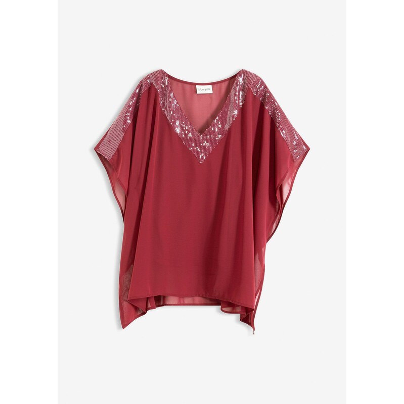 bonprix Oversize-blúzka s flitrami, farba červená 66600965
