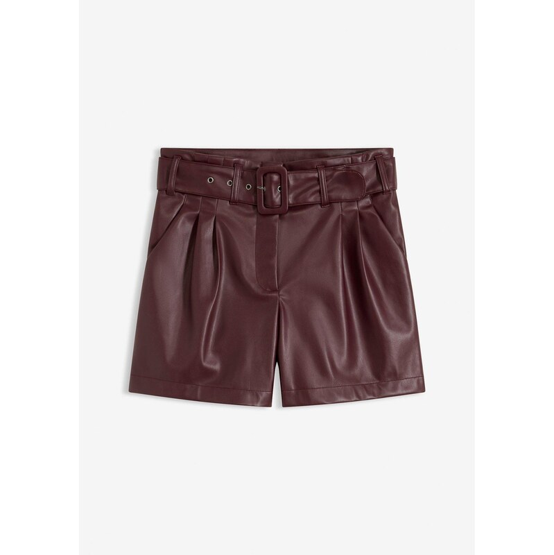 bonprix Koženkové šortky s opaskom, farba hnedá 66600985