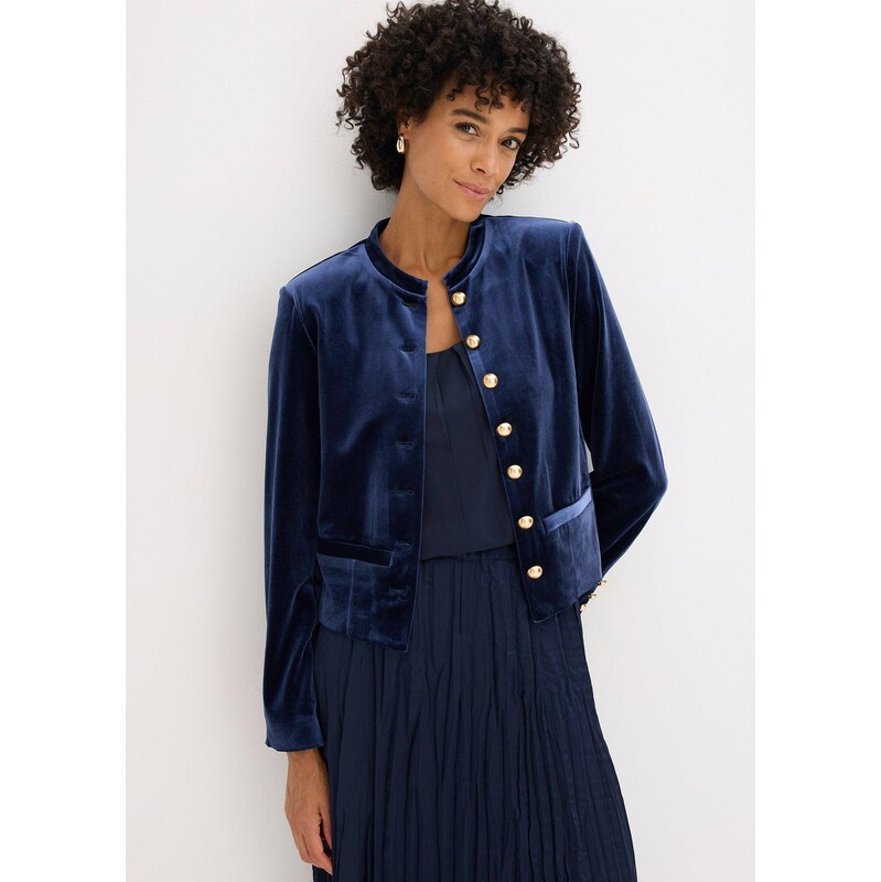 bonprix Zamatová bunda, farba modrá 66600724