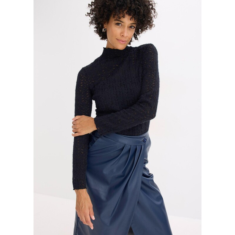 bonprix Rolákové tričko z čipky, farba čierna 66600736