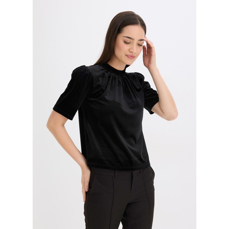 bonprix Zamatové tričko, farba čierna 66600814