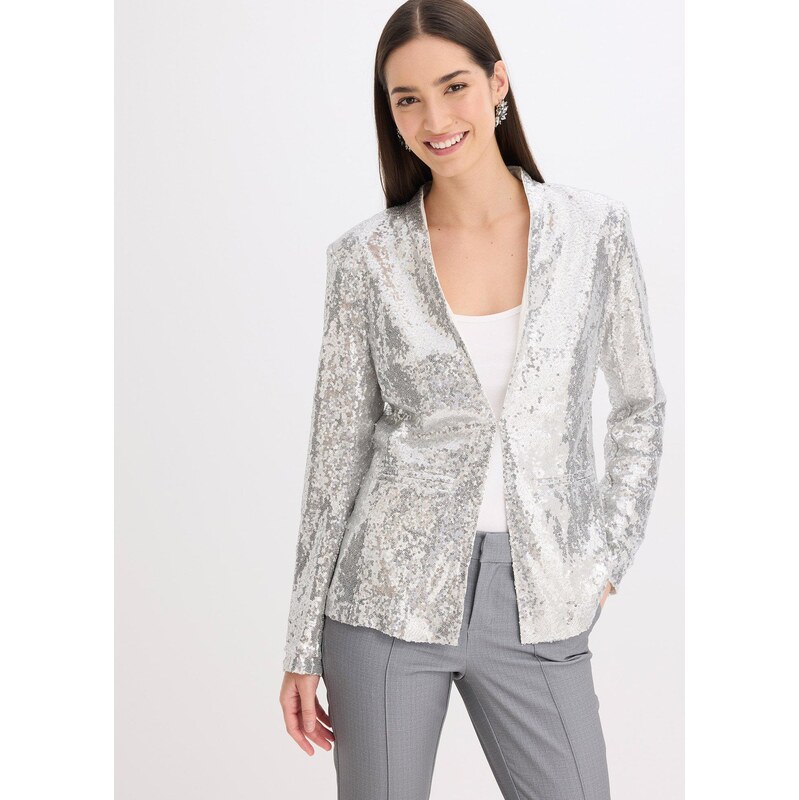 bonprix Flitrový blejzer, farba strieborná 66600820