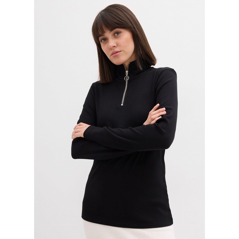 bonprix Vrúbkované tričko z jemného viskózového mixu, farba čierna 66600823