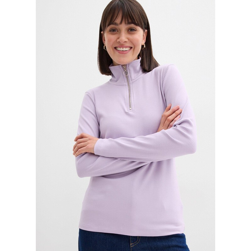 bonprix Vrúbkované tričko z jemného viskózového mixu, farba fialová 66600822