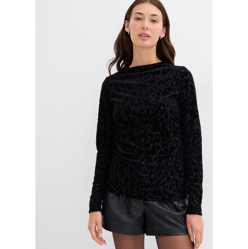 bonprix Tričko s dlhým rukávom, z džerseju, farba čierna 66600916