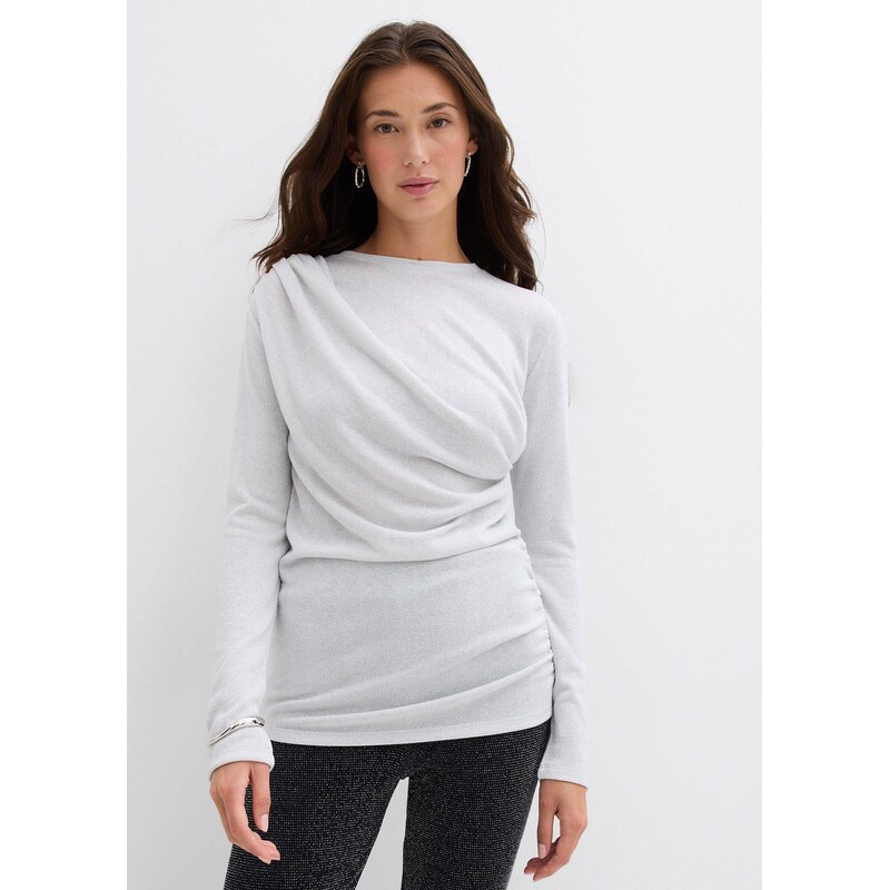 bonprix Tričko s dlhým rukávom a riasením, farba strieborná 66600922