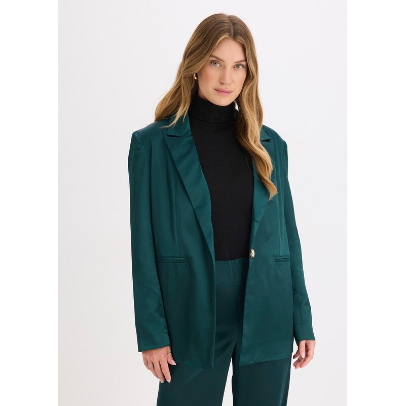 bonprix Oversize blejzer zo saténu, farba zelená 66600944