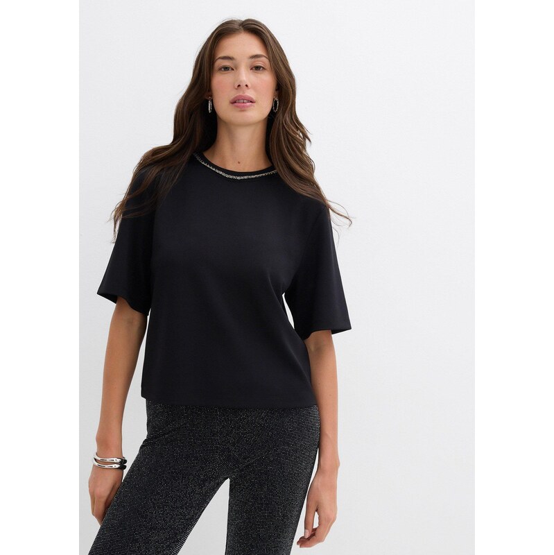 bonprix Oversize-tričko s korálkovou aplikáciou, farba čierna 66600966