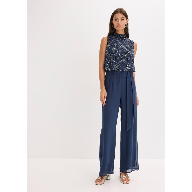 bonprix Overal s korálkovou výšivkou, farba modrá 66600964