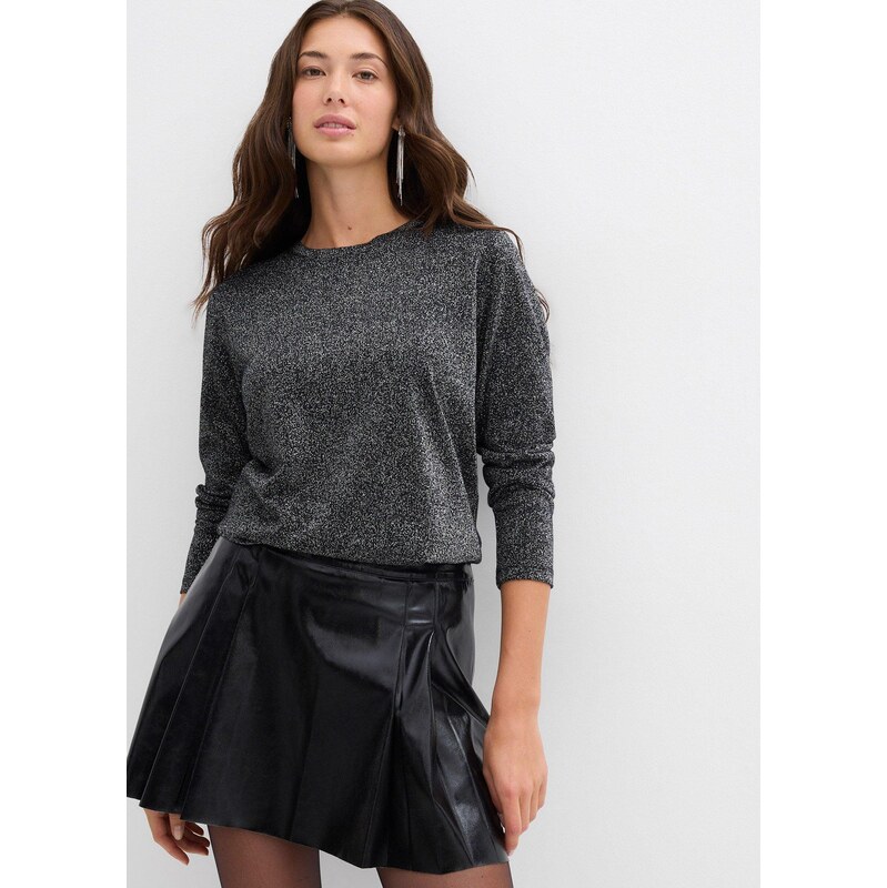 bonprix Tričko s dlhým rukávom a lesklým vláknom, farba čierna 66601014