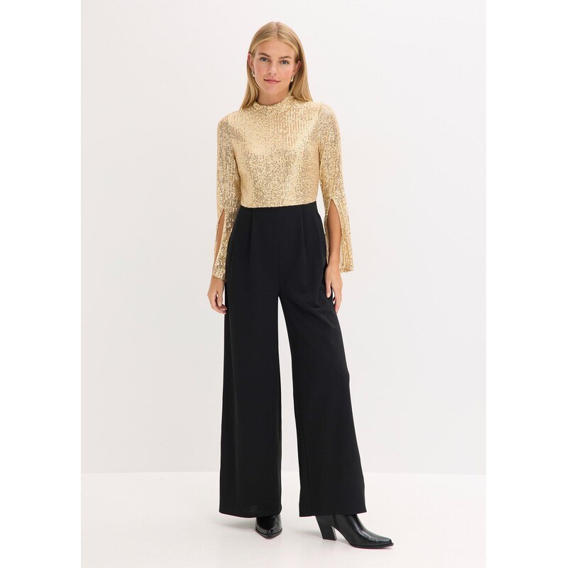bonprix Džersejový overal s flitrami, farba zlatá 66601030