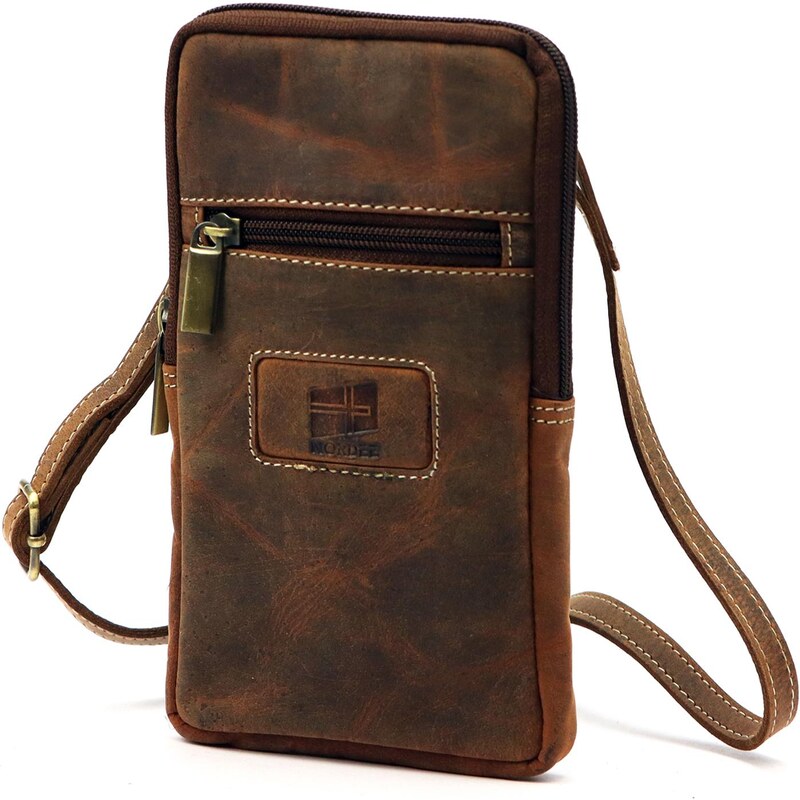 Pánska crossbody taštička z brúsenej hnedej kože na mobil a doklady 66604404