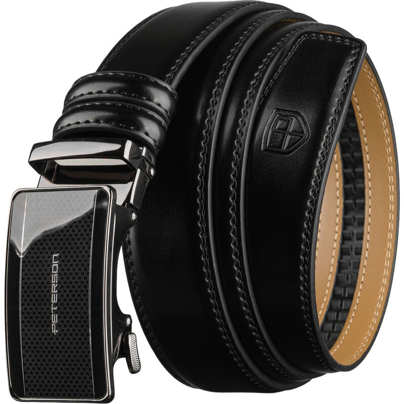 Peterson Pánsky kožený opasok v čiernej farbe s automatickou prackou 66604455