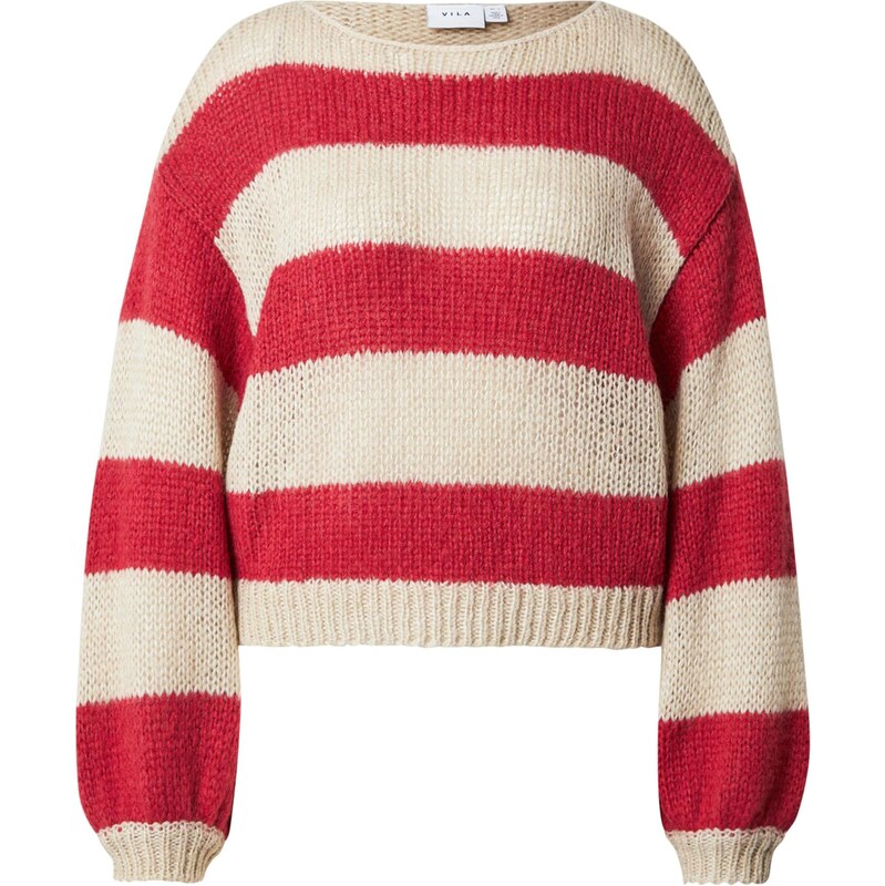 VILA Sveter VICHOCA krémová / krvavo červená 66609301