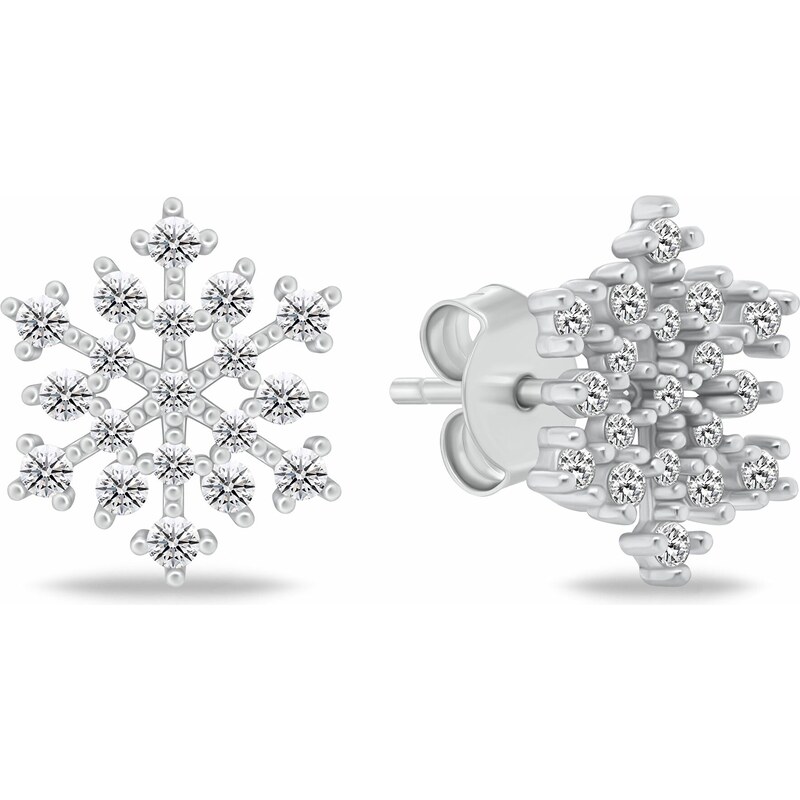 Brilio Silver Blyštivé strieborné náušnice vločky so zirkónmi EA1247W 66609597