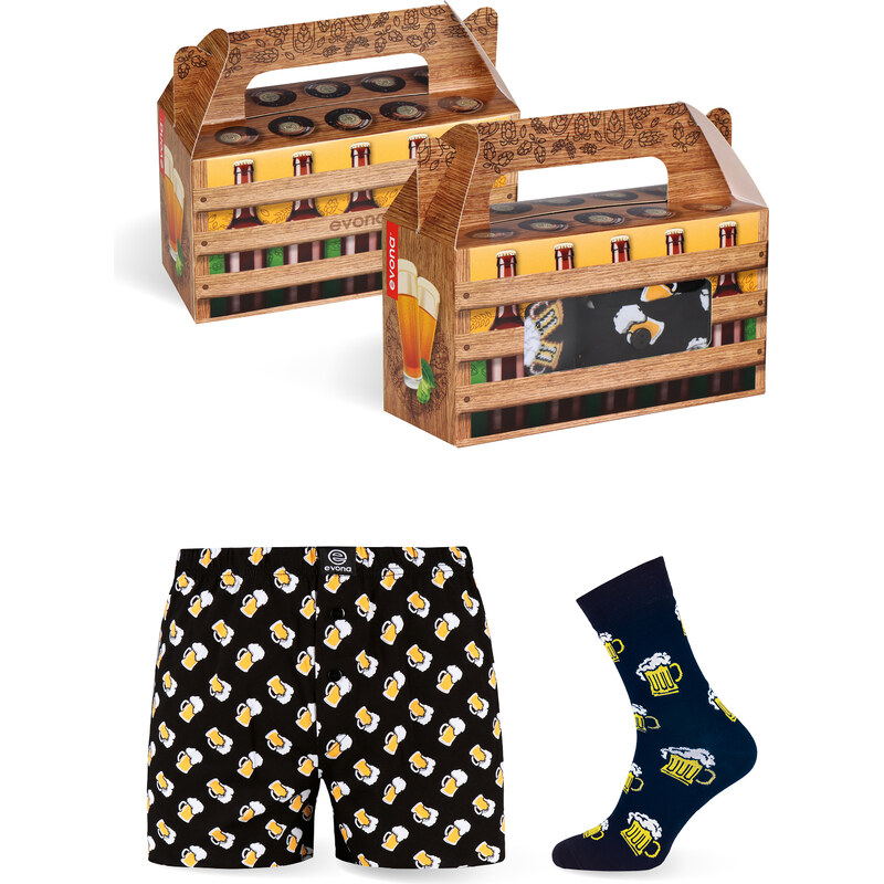 Evona Pánska darčeková sada - trenírky a ponožky set PIVOBOX blue L 66579857