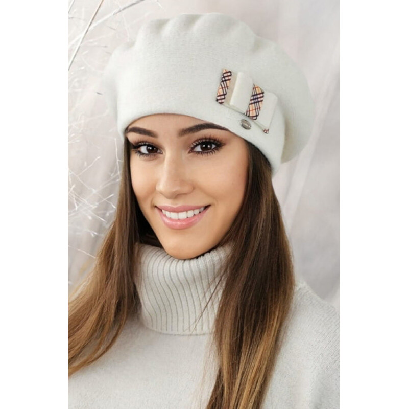 Kamea Smotanová dámska baretka na zimu Arnika, Farba smotanová 66799048