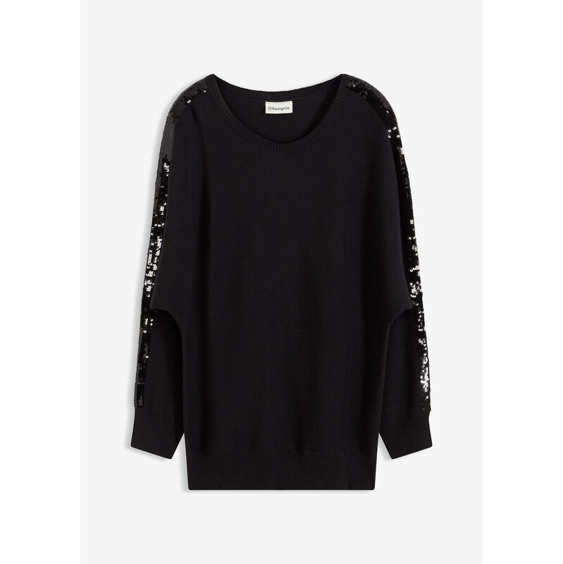 bonprix Jemne pletený pulóver s flitrami, farba čierna 66616489