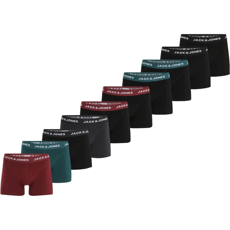 JACK & JONES Boxerky JACANTON tmavosivá / jedľová / vínovo červená / 66622695