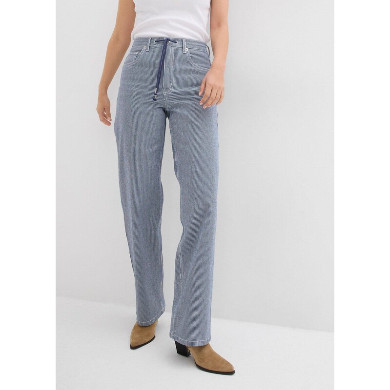 bonprix Džínsy rovné, vysoký pás, pásikové, farba modrá 63234737