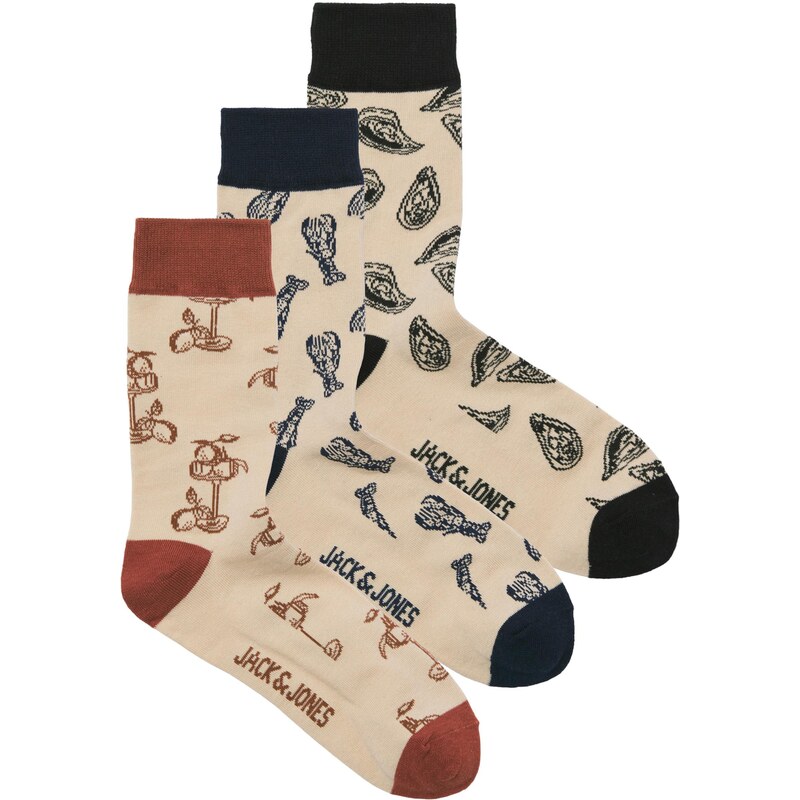 JACK & JONES Ponožky béžová / tmavomodrá / hrdzavohnedá / čierna 66637694