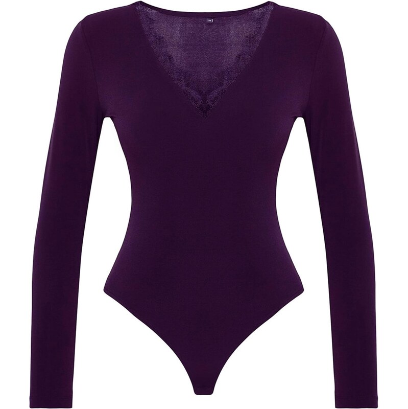 Trendyol Košeľové body baklažánová 66639184