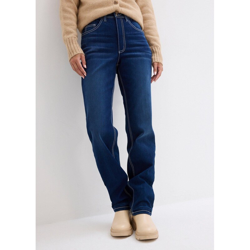 bonprix Termo džínsy, straight, vysoký pás, farba modrá 60241271