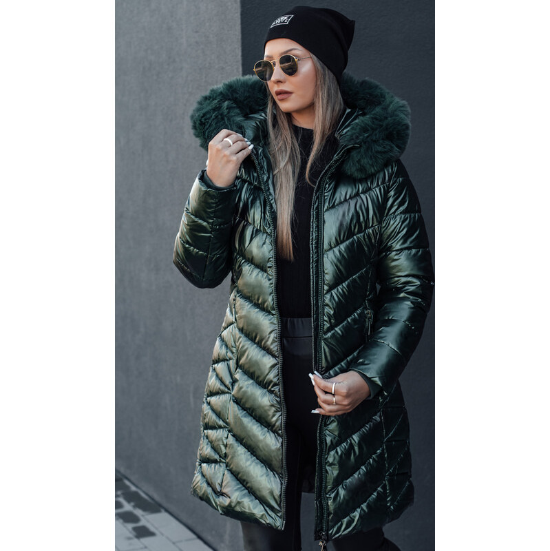 BASIC Tmavozelená dámska lesklá zimná prešívaná bunda BELLATRIX s 66646929
