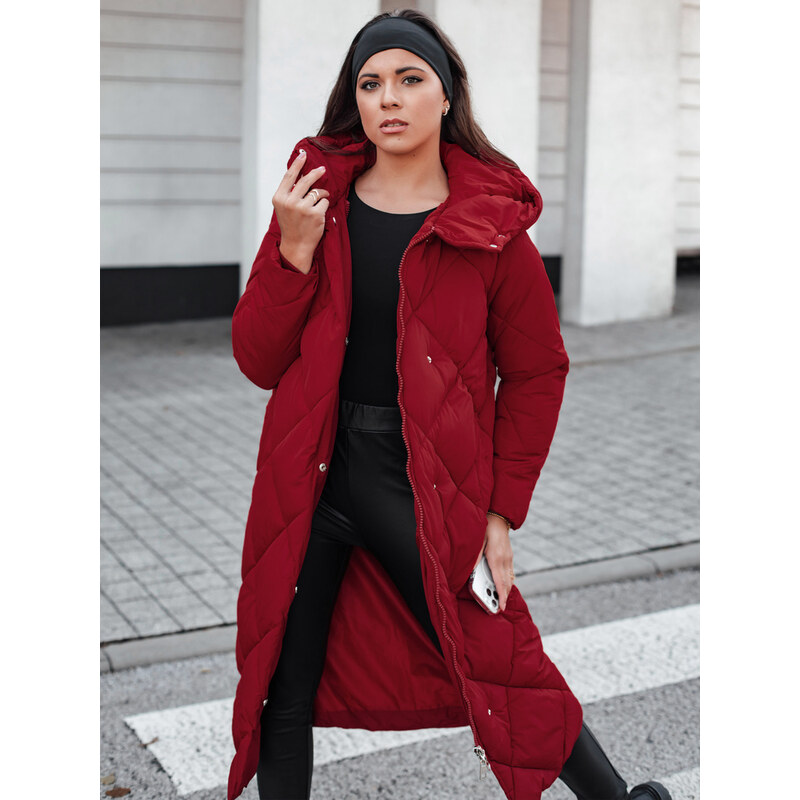 BASIC Dámska vínová zimná prešívaná bunda s kapucňou FEMACOAT TY5479 66646936