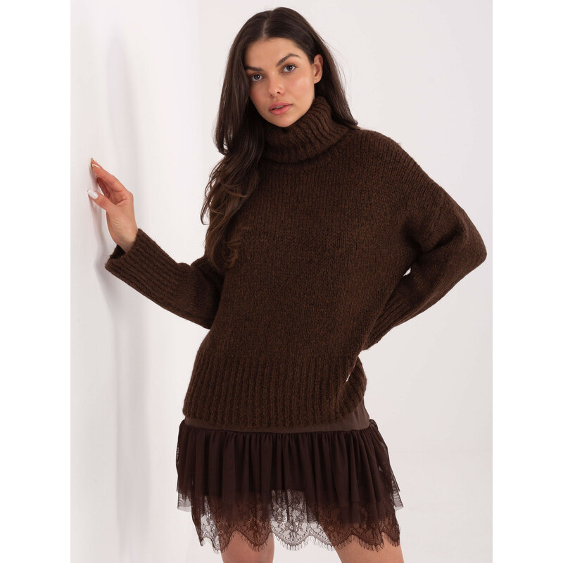 BASIC Tmavohnedý dámsky hrejivý oversize rolák CH-SW-72989.68-dark 66914402