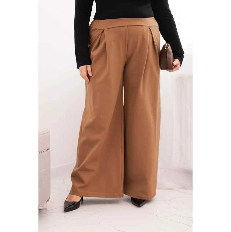 K-Fashion Dámske Plus veľkosť široké nohavice s ťavou plisé 66657579